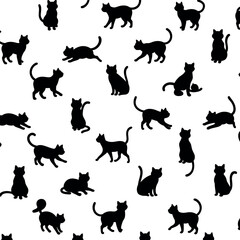 Collection of black cat silhouettes in various poses and actions