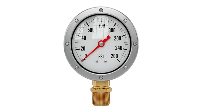 Mechanical Pressure Gauge Measuring Pressure with Silver and Brass Finish