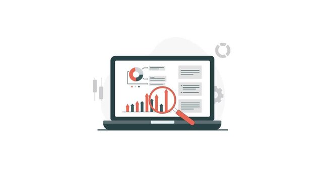 4k Business Data Analysis and Reporting on Laptop Screen Concept Animation Video 