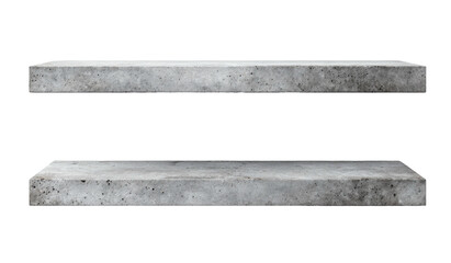 Isolated gray shelves with sharp edges, viewed from a slightly angled perspective against black background