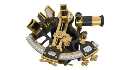 Vintage Scientific Instrument with Gears and Measuring Scales on Black and Gold Metal Base