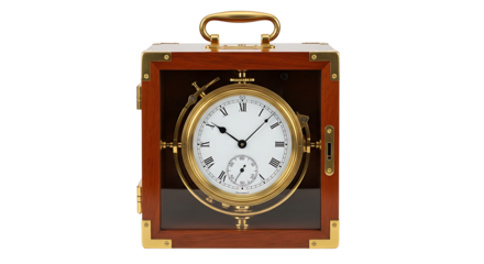 Vintage Wooden and Gold Desk Clock with Roman Numerals and Small Seconds Dial