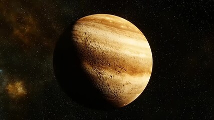 Massive striped gas giant planet orbiting in deep space - Powered by Adobe