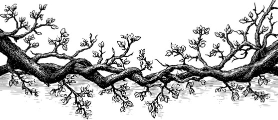 Naklejka premium Ornate engraved border with intertwining vines and blossoms for elegant designs