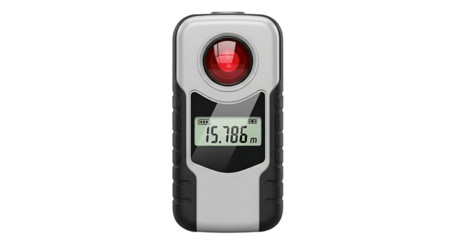 Digital Laser Distance Meter Device Showing Measurement in Meters