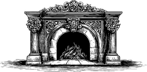 Fototapeta premium Ornate engraved fireplace mantel with decorative details for vintage interior design