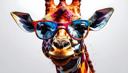 Vibrant Abstract Giraffe Head Wearing Stylish Sunglasses.