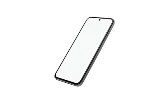 Isolated smartphone with a clean white screen, angled against a stark black background