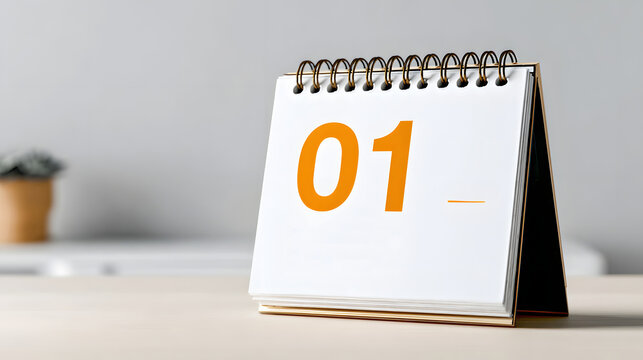 minimalist new year concept desk calendar showing january 1 clean modern style white background