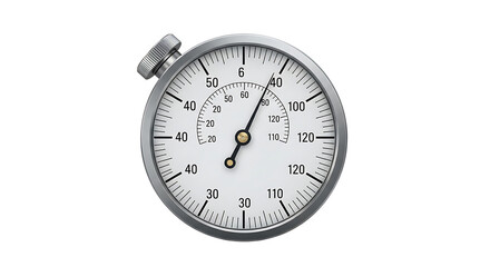 Stopwatch with Silver Frame and White Background for Time Measurement and Sports Timing