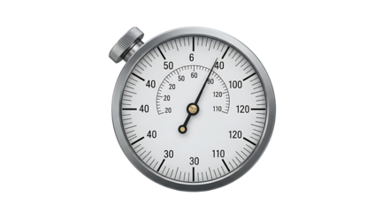 Stopwatch with Silver Frame and White Background for Time Measurement and Sports Timing