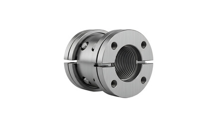 Metallic Mechanical Coupling Fitting with Threaded Interior on White Background