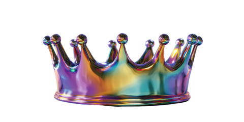 A regal crown rendered in vibrant, iridescent colors, against a black background