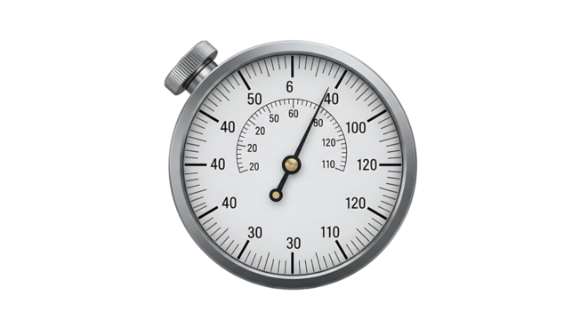Stopwatch with Silver Frame and White Background for Time Measurement and Sports Timing