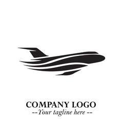 Plane Flying Fast Logo Symbol in Black on the White Background with Dynamic Aviation Design