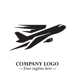 Plane Flying Fast Logo Symbol in Black on the White Background with Dynamic Aviation Design