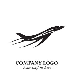Plane Flying Fast Logo Symbol in Black on the White Background with Dynamic Aviation Design