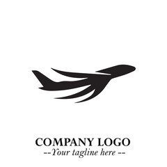 Plane Flying Fast Logo Symbol in Black on the White Background with Dynamic Aviation Design