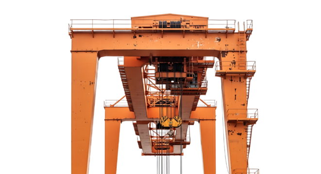 Large Industrial Orange Crane Structure at Port or Construction Site