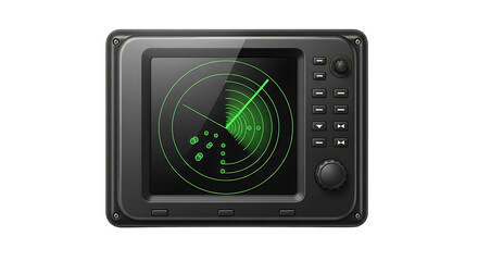 Marine Radar Screen Display with Green Navigational Data and Circular Grid