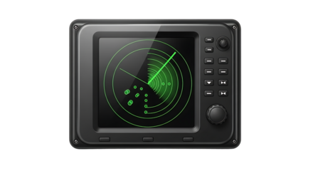 Marine Radar Screen Display with Green Navigational Data and Circular Grid