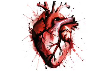 Anatomical Heart Illustration with Red Splatter Effect human heart medical illustration isolated on a transparent background