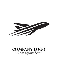 Plane Flying Fast Logo Symbol in Black on the White Background with Dynamic Aviation Design