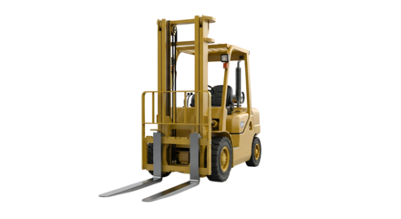Yellow Forklift Truck in Empty Warehouse with Bright Lighting