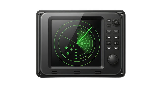 Marine Radar Screen Display with Green Navigational Data and Circular Grid