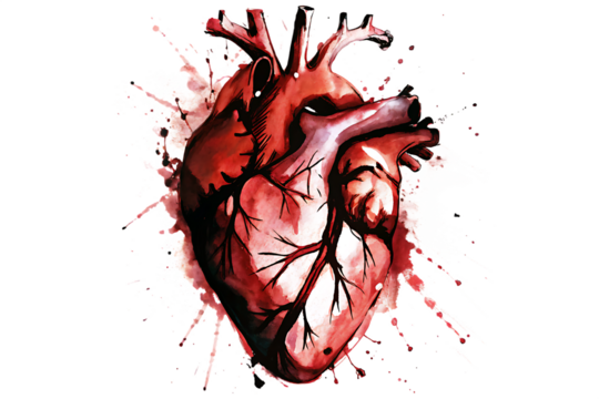 Anatomical Heart Illustration with Red Splatter Effect human heart medical illustration isolated on a transparent background