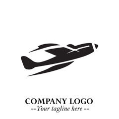 Plane Flying Fast Logo Symbol in Black on the White Background with Dynamic Aviation Design