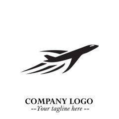 Plane Flying Fast Logo Symbol in Black on the White Background with Dynamic Aviation Design