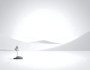 Minimalist desert landscape with a solitary plant under bright sun