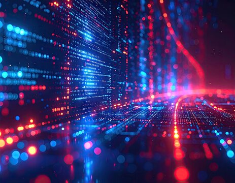 Abstract Futuristic Digital Network Data Stream Lights.