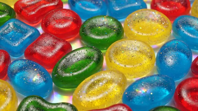 Colorful Hard Candies Pile Up Together, Macro Shot