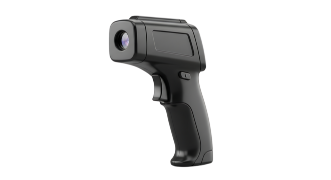 Infrared Thermometer Gun Black Handheld Device Isolated on White Background