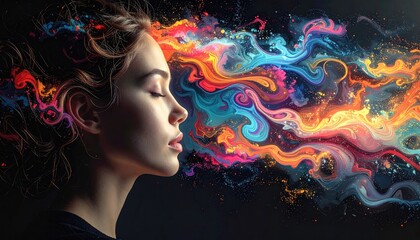 Womans Mind Exploding With Vibrant Creative Energy Abstract.