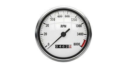 Car Tachometer Gauge with RPM Indicator in White Background