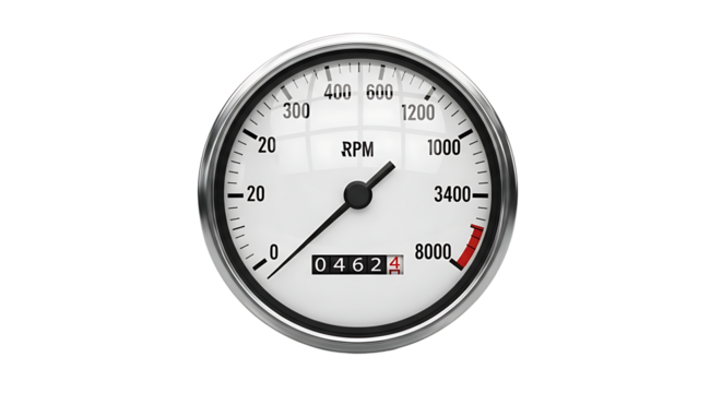 Car Tachometer Gauge with RPM Indicator in White Background