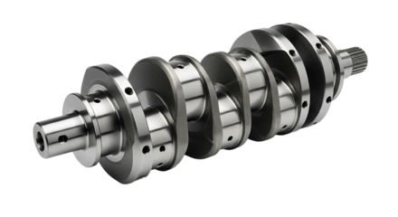 Metal Crankshaft with Multiple Bearings and Gear Components on White Background