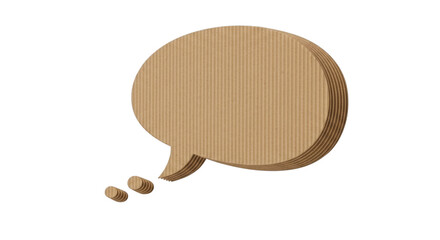 Layered corrugated fiberboard speech bubble with thought indicators on transparent background