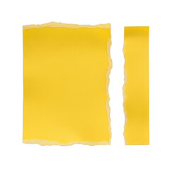 Two pieces of torn yellow paper isolated on a plain colored surface on transparent background