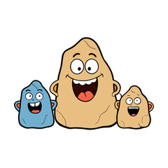 Three happy cartoon rocks with big smiles and googly eyes silhouette