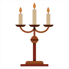 Antique silver candlestick with a burning candle and flame, isolated on white for celebration or holiday decoration