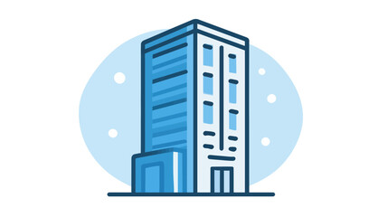 A blue modern office tower icon in a simple style