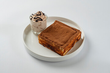 Chocolate Lava Toast, brioche toast with chocolate cream. Milk bread toast with cocoa powder and cream dip. Western style dim sum milk bread.