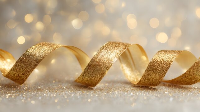 sparkling golden ribbon and bokeh background festive new year card template