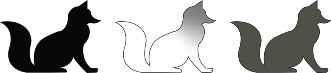 Three fox silhouettes in black, white and brown 