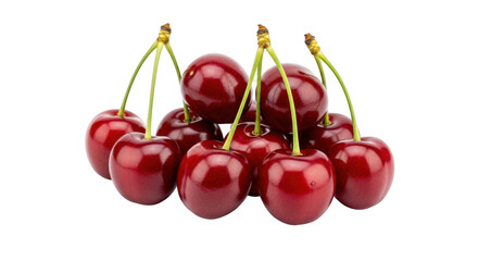 A pile of fresh and juicy red cherries isolated on transparent background