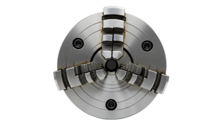 Precision Metal Lathe Chuck with Clamps on White Background